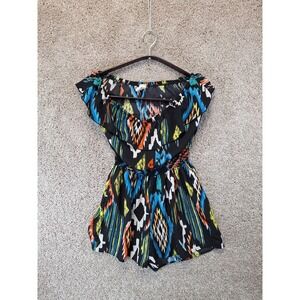 Jay Jane Romper Womens Large Multi Geo Print Smocked Waist Off The Shoulder Neck